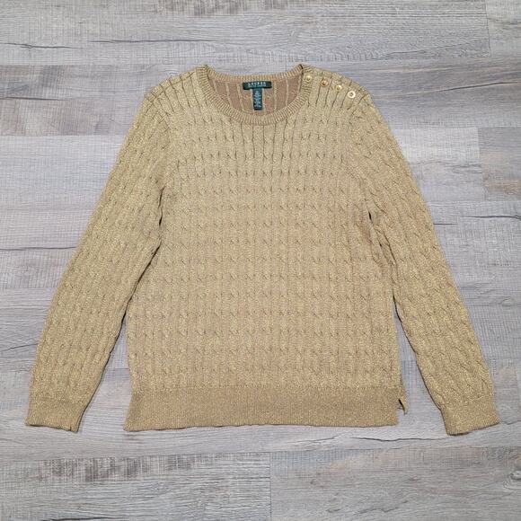 Ralph Lauren LRL Cotton Cable Knit Crew Neck Sweater Size 2X Shimmer Holiday - Picture 1 of 6
